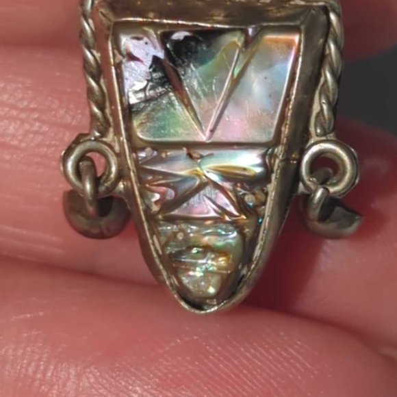 Vintage Abelone shell face sterling silver screw back earrings - Picture 3 of 5